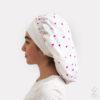 Bonnet de nuit KOLA soie coton : coeurs fushia sur blanc - taille medium