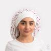 Bonnet de nuit KOLA soie coton : coeurs fushia sur blanc - taille medium