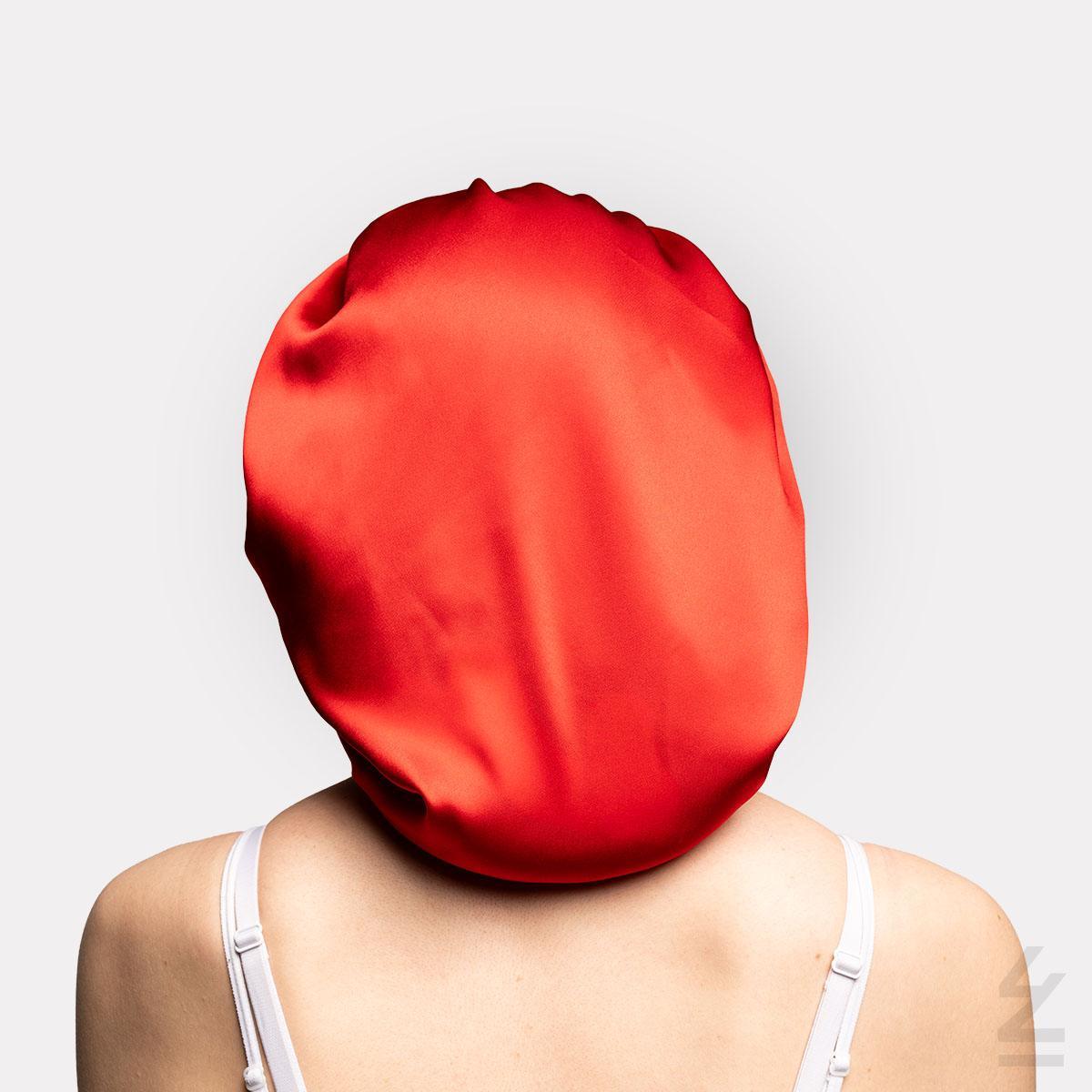 Bonnet de nuit en soie KOLA : rouge grenade - Bandeau taille M