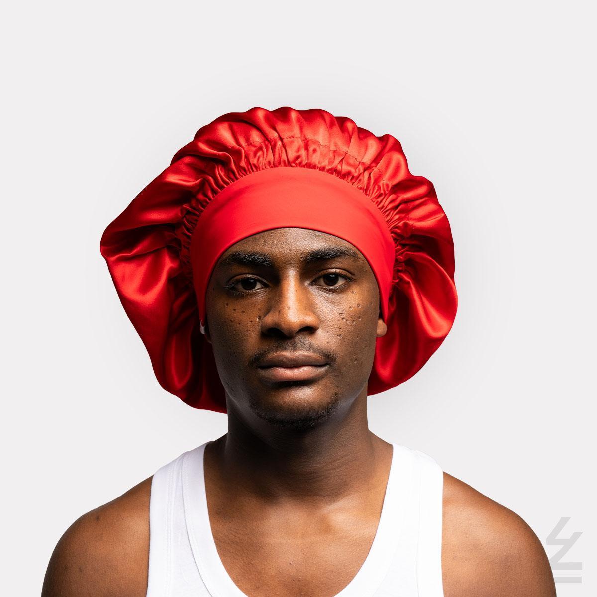 Bonnet de nuit en soie KOLA : rouge grenade - Bandeau taille S