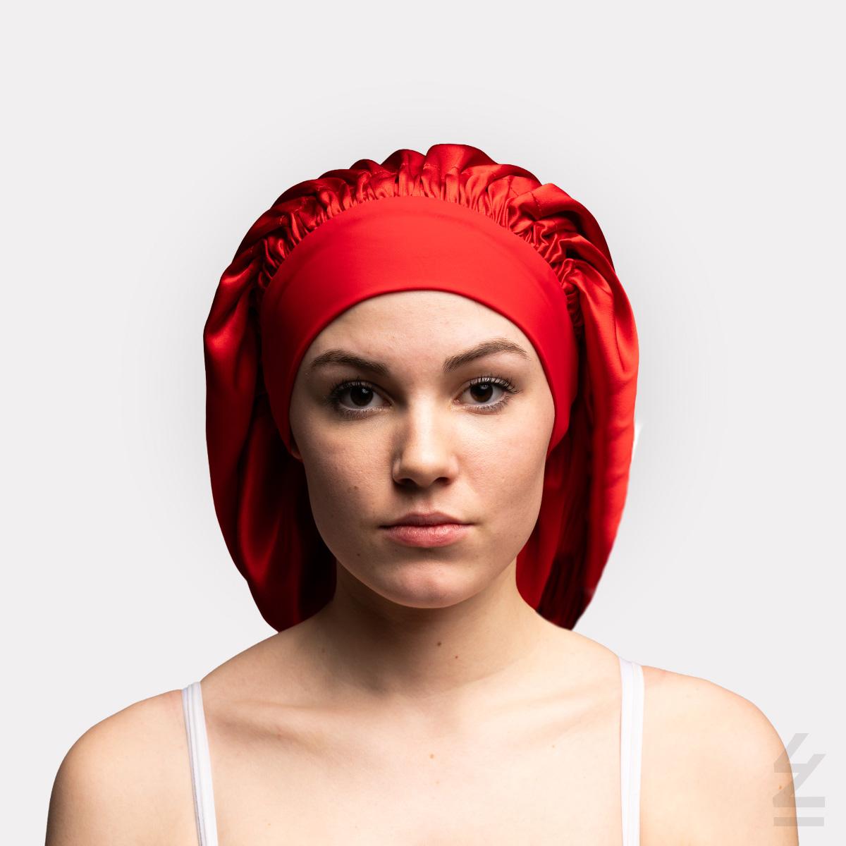 Bonnet de nuit en soie KOLA : rouge grenade - Bandeau taille M