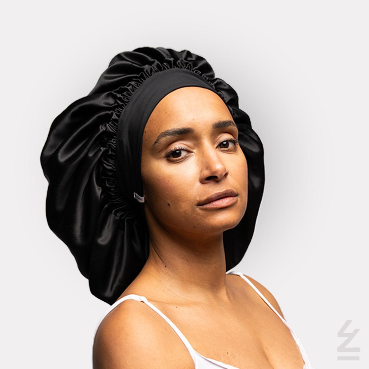 Bonnet de nuit KEMBO soie : noir - taille bandeau medium