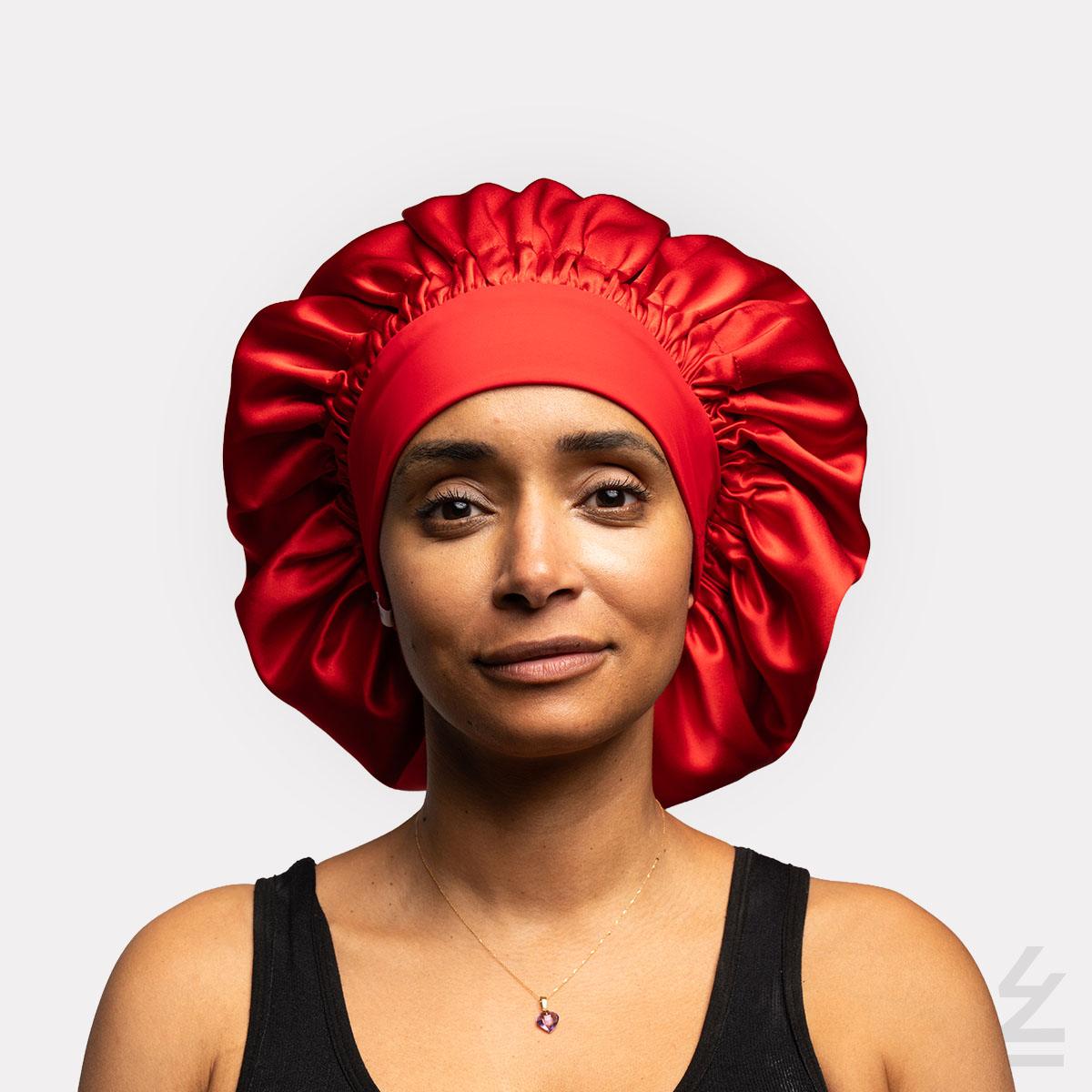 Bonnet de nuit en soie KOLA : rouge grenade - Bandeau taille M