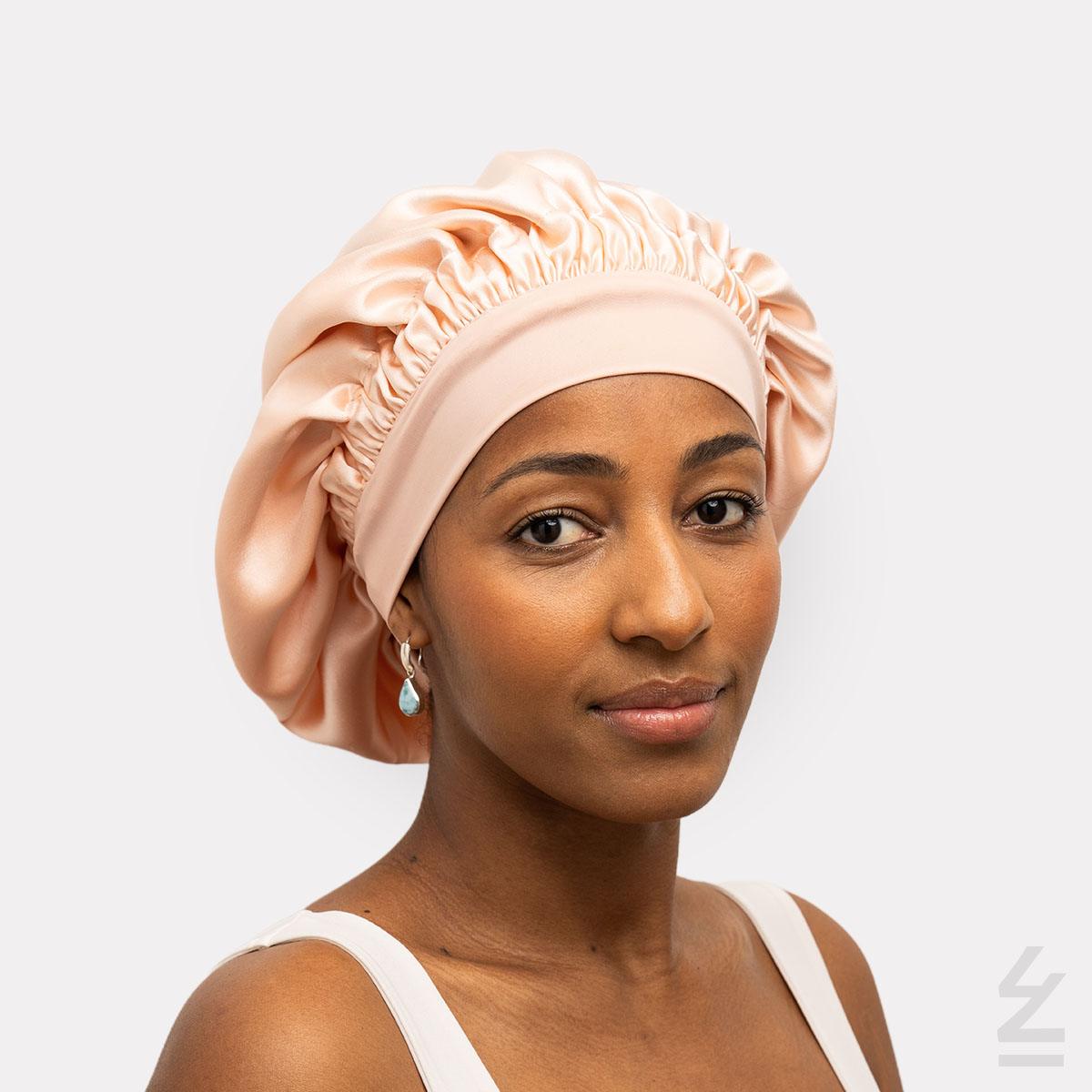 Bonnet de nuit en soie KITOKO : pêche - Bandeau taille S
