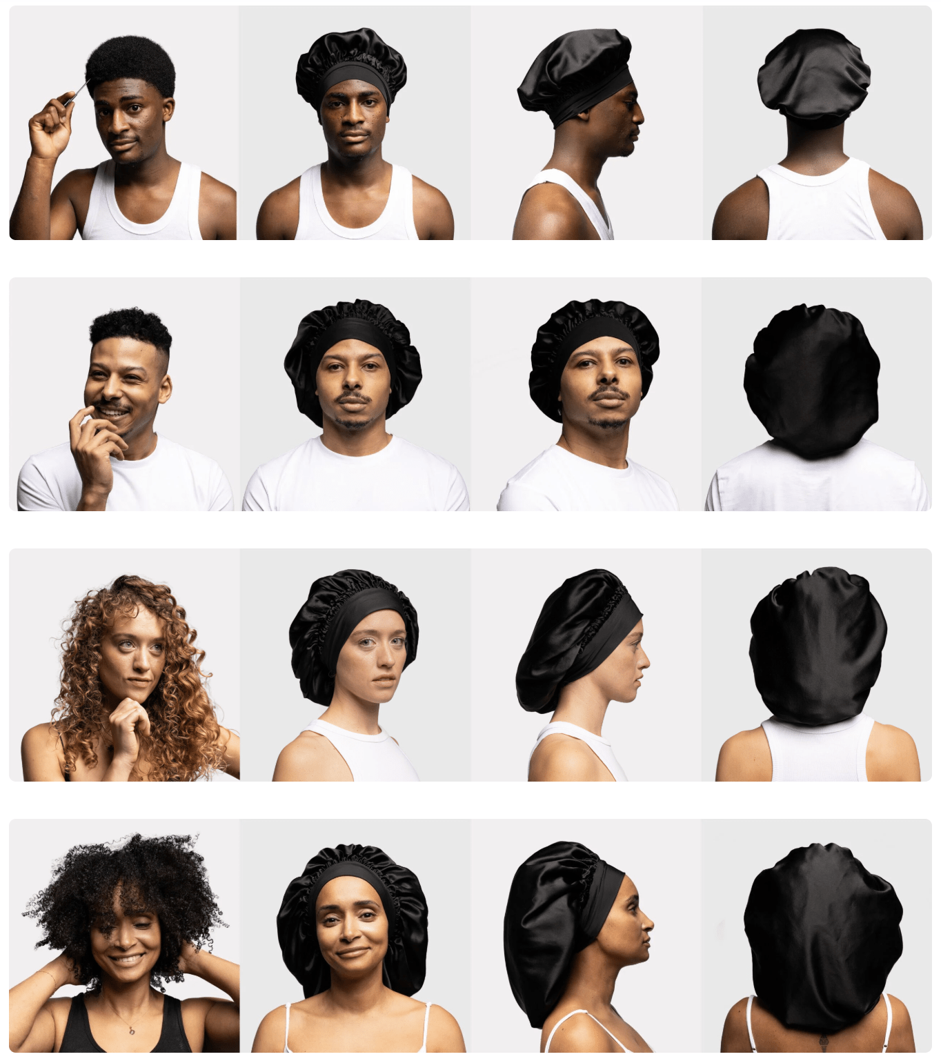 4 modèles de bonnet de nuit soie 22 momme fabrique en France